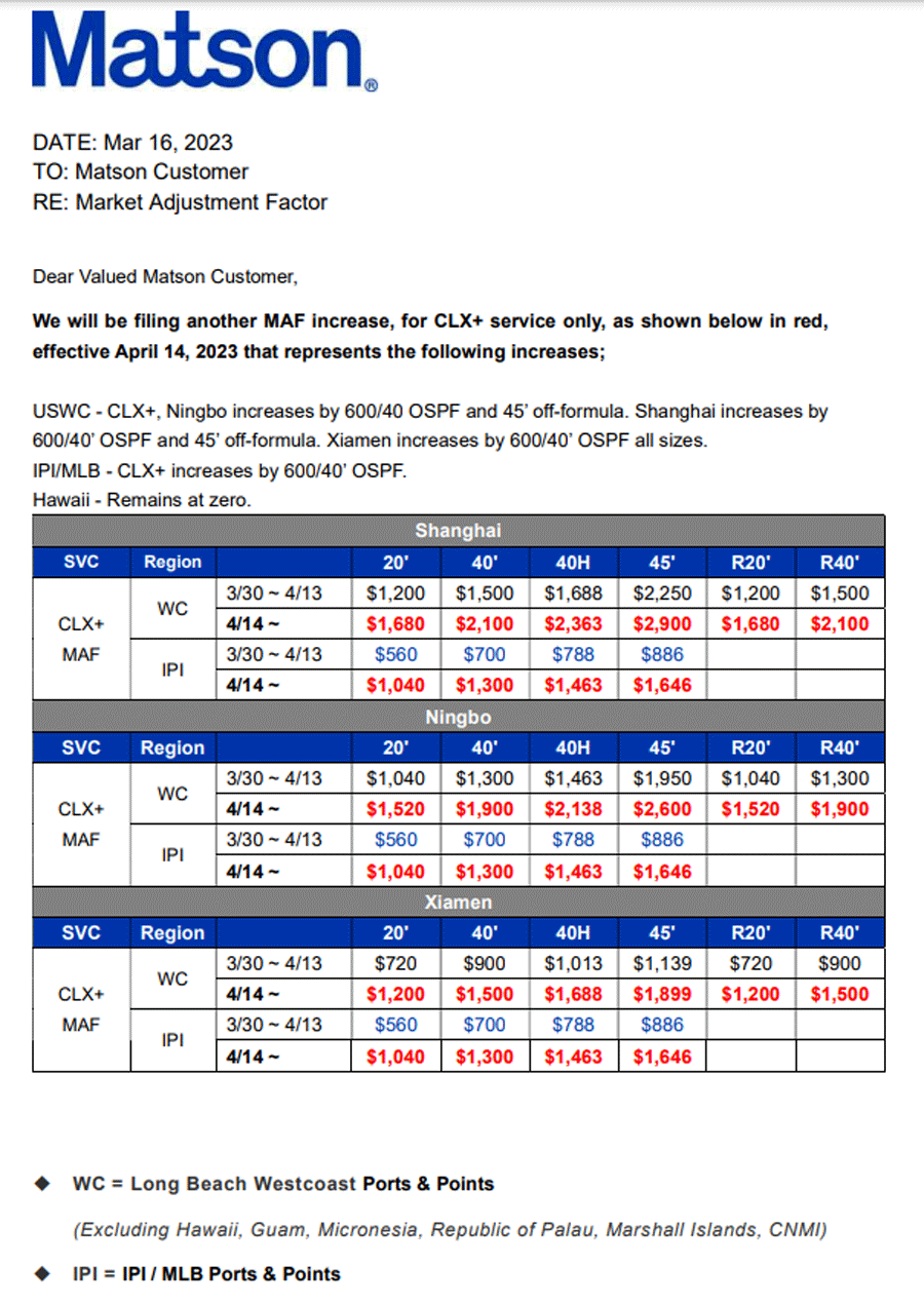 多家船公司發(fā)布了部分4月費(fèi)用征收